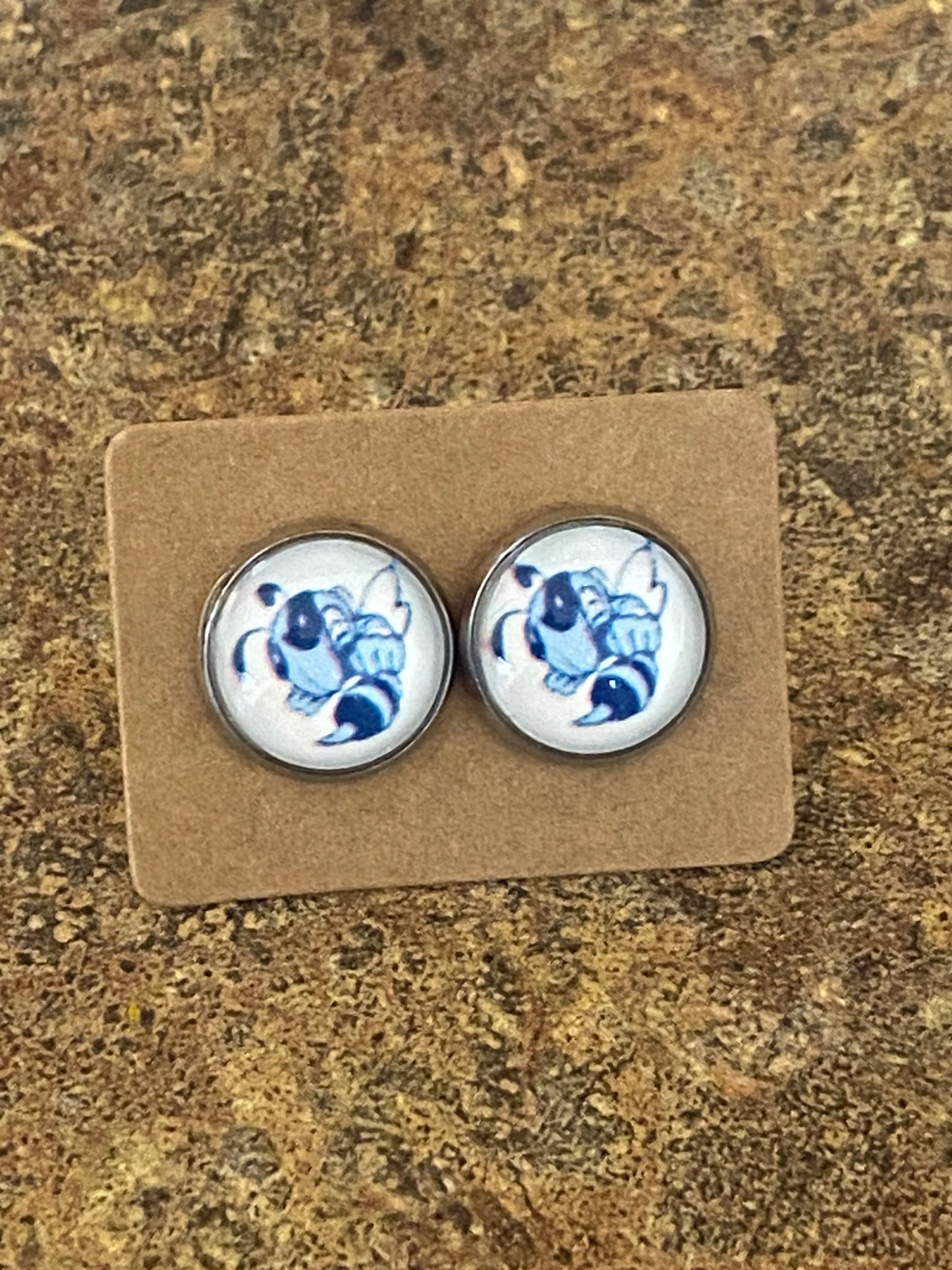 Blue Jacket Button Earrings