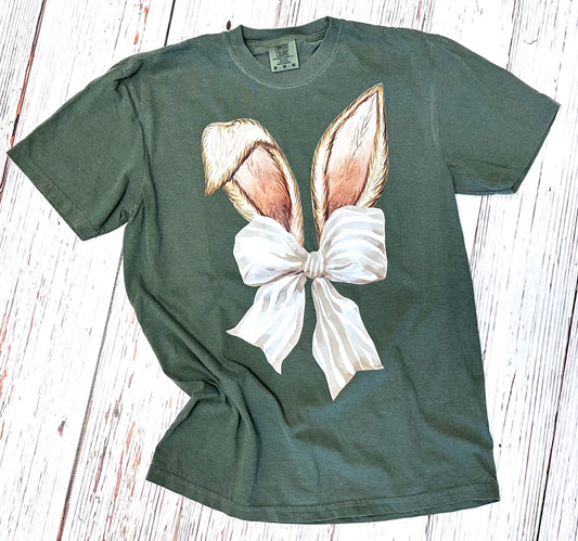Bunny Ears With Brown Bow Tee